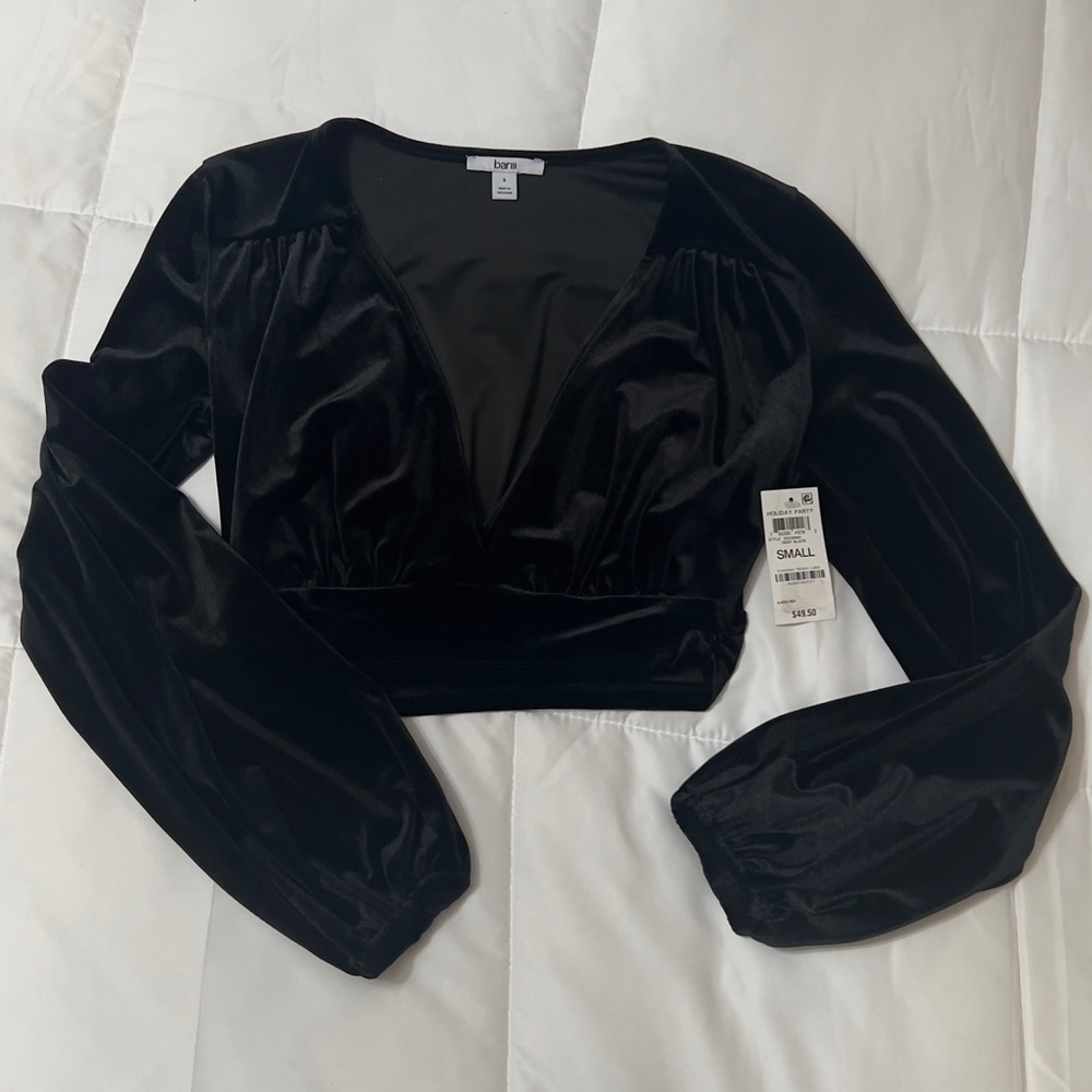 Bar III Velvet V Cut Long Sleeve Crop Top (WS)